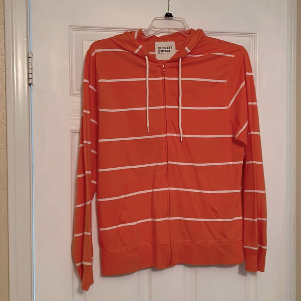 Old Navy Orange/White Striped Zip Hoodie